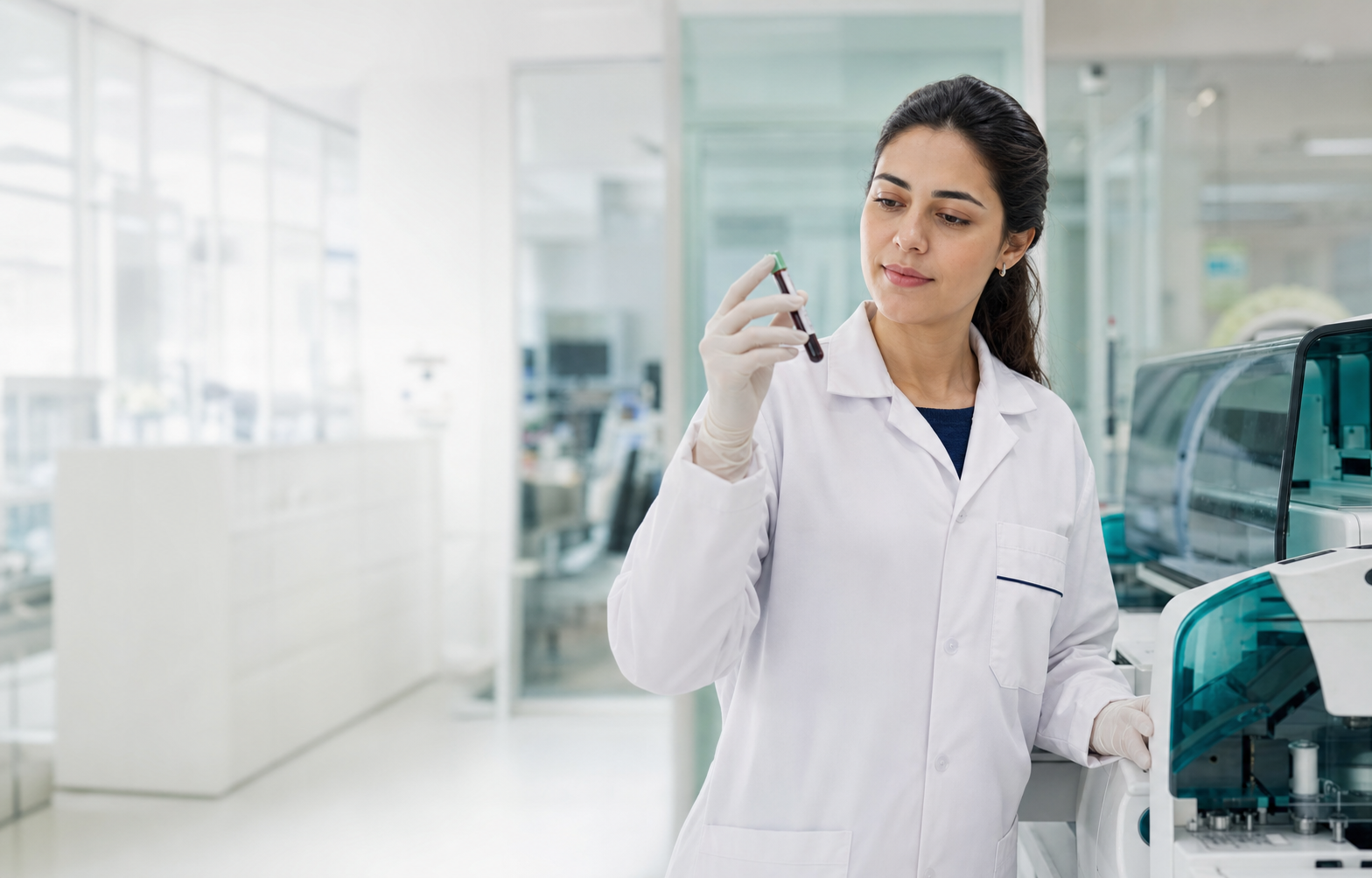 Profissional analisando uma amostra em laboratório moderno
